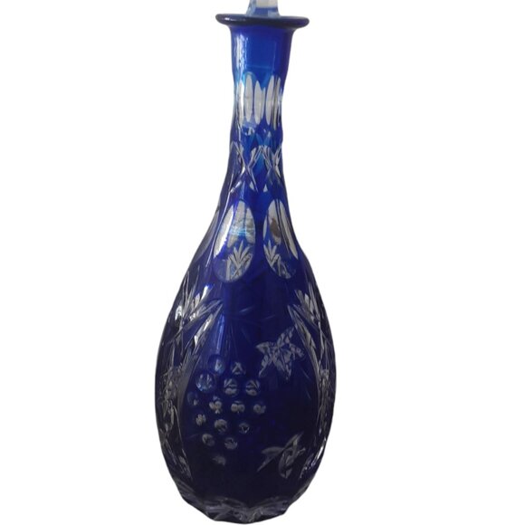 Bavarian Genuine Lead Crystal Cobalt Blue Decanter w/ stopper. West Germany - Picture 4 of 8